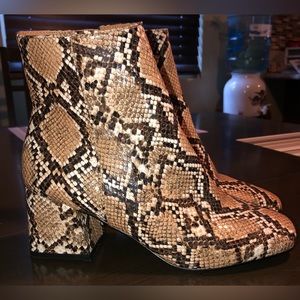Snake print heel boots